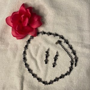 Black and silver necklace and earrings